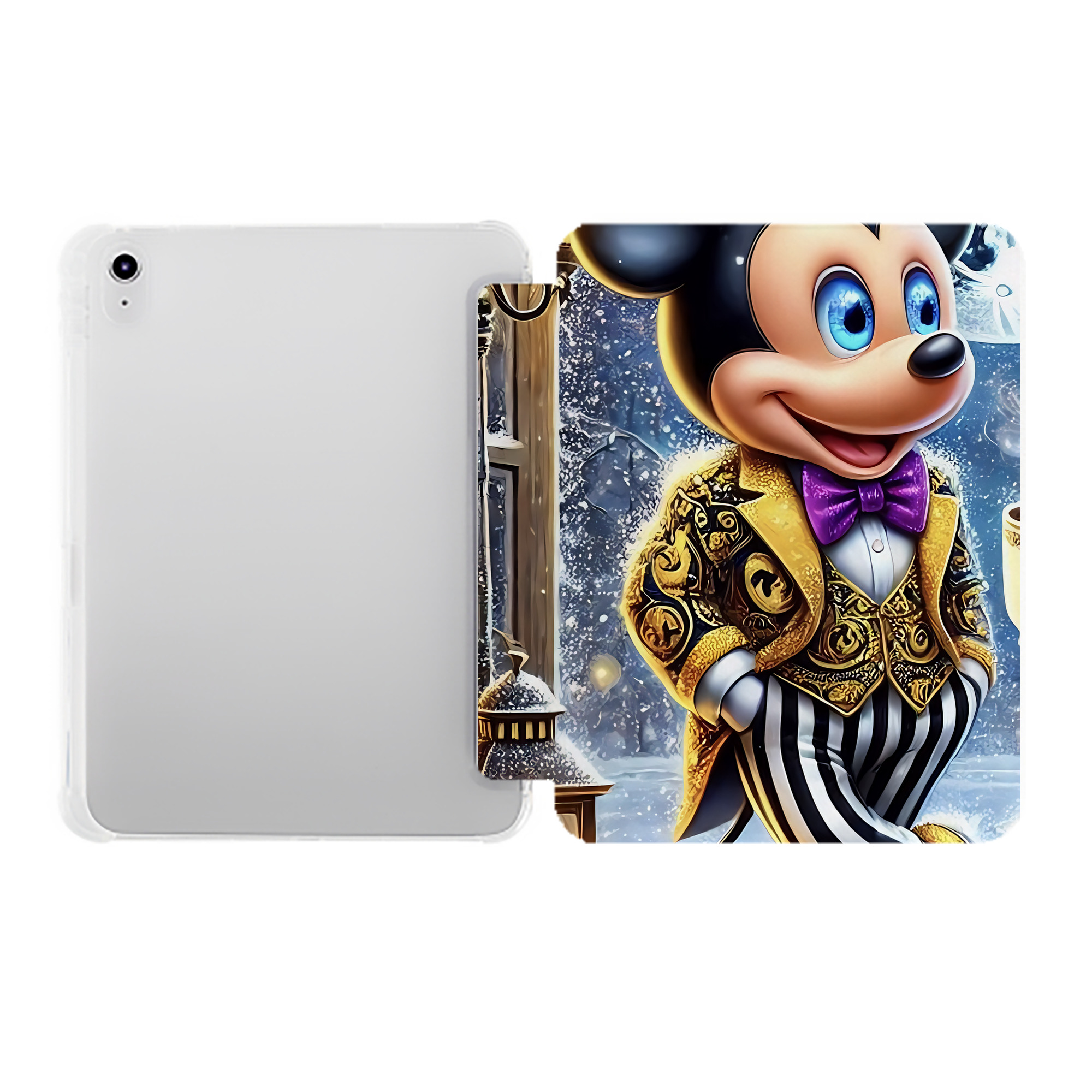 （画像用） ミッキーマウス Mickey Mouse IPad ケース ペン収納付き 三つ折りスタンド PUレザー×シリコン 対応機種9.5/10.5/10.9インチ
